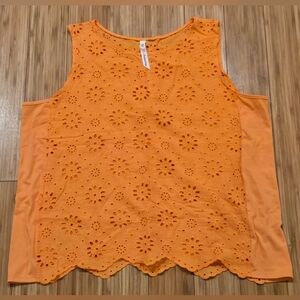 NY Collection Orange Eyelet Sleeveless Top
